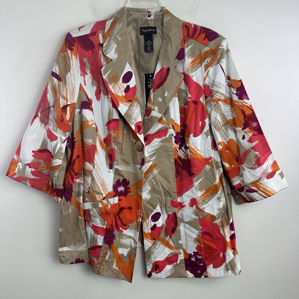 Maggie Barnes Blazer Women's 1X Multi Jacket Stretch Career Business Artsy NWT‎